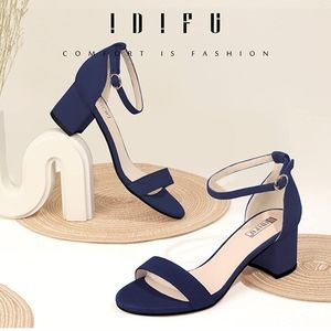 Blue suede block heel